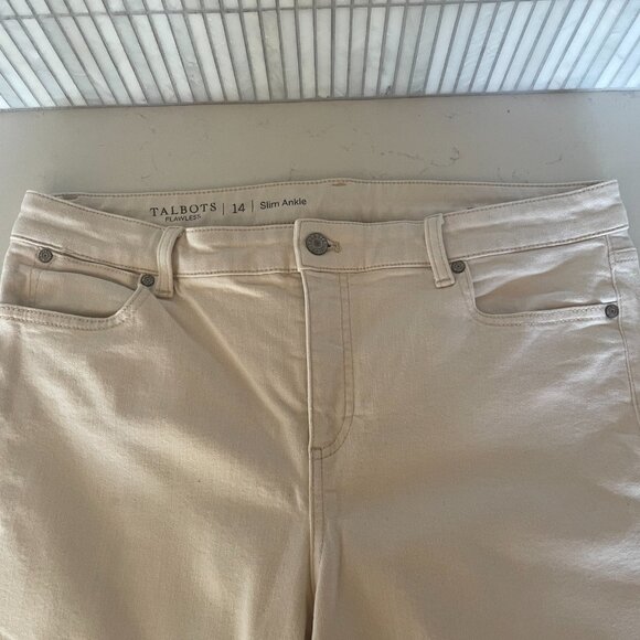 Talbots Flawless Slim Ankle Jeans with Fringe‎ Cuff in Natural, Size 14 - Picture 3 of 9